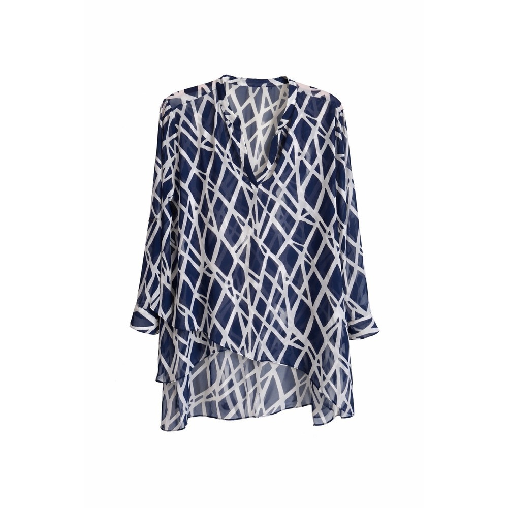 Chico's Navy White Asymmetrical Tunic Top Size 3 (US XL/16) Beach Cover Up